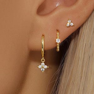 3 Stück Zirkon Ohrstecker Set, Edelstahl & 18K Gold Ohrstecker, Geschenk für Sie, Geschenk für Mutter, Geburtstagsgeschenk, Weihnachtsgeschenk, Valentinstag