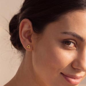 Gold Triangle Stud Earrings, Minimalist Geometric, 8mm Stainless Steel, Hypoallergenic