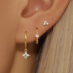 Boucles D'oreilles Puces En Zircons Cubiques - Plaqué Or 18 Carats - Marque Petugons - Dormeuses