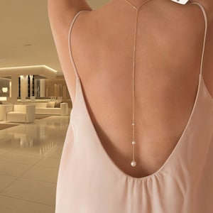 Pearl Back Necklace: Gold Tassel Pendant, Bridal Back Chain