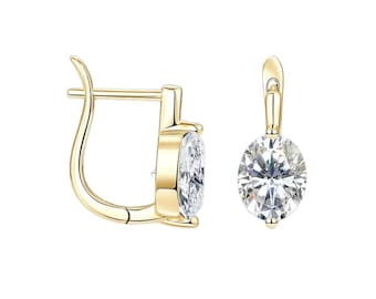 2CT Oval Cut Moissanite Hoop Earrings, 925 Sterling Silver, GRA Certified VVS1, 14K Gold Plated, Luxury Wedding Gift for Her, Birthday Gift