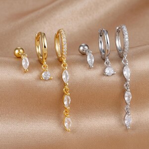 3 Piece CZ Crystal Earrings Set, Stainless Steel Huggie Hoops, Dainty Drop Earrings, Gold Silver Ear Stack Jewelry Gift for Her