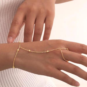 Beaded Hand Chain Bracelet, Gold Hand Chain Bracelet, Finger Ring Bracelet, Dainty Jewelry, Chain Ring, Boho Jewelry, Engagement Gift, Gift