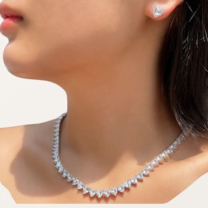 Iced Heart Tennis Choker Necklace: Cubic Zirconia, Silver, Gold, Rose Gold, Gift for Woman / Her / Mom / Wife / Birthday /