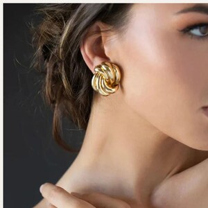 Bold Geometric Gold Stud Earrings | 18K Color Stainless Steel Statement Jewelry | Daily Wear & Gift for Her | Tarnish Resistant