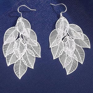 Silver Leaf Drop Earrings: Lightweight Nature-Inspired Statement Jewelry, Gift for Her, Gift for Mom, Birthday Gift, Christmas Gift