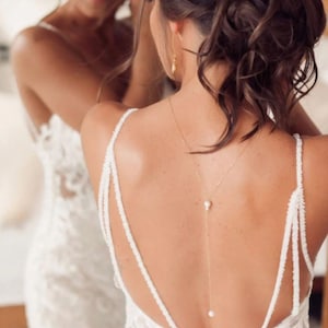 Elegant Pearl Back Necklace: Bridal Lariat, Open Back Dress Jewelry
