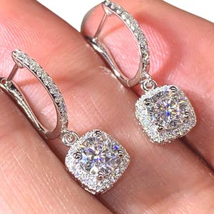 Moissanite Drop Earrings: Sterling Silver Huggie Hoops, GRA Certified