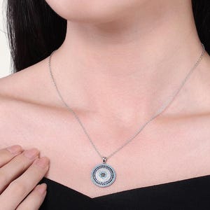 Sterling Silver Evil Eye Necklace: Turquoise & CZ Protection Pendant