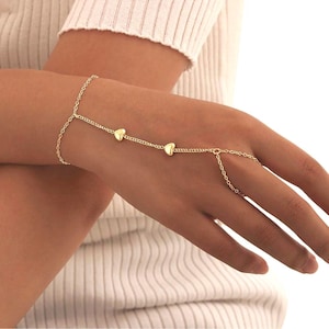 Gold Hand Chain Bracelet, Finger Ring Bracelet, Boho Slave Bracelet, 18K Gold Plated Dainty Jewelry, Bridal Gift, Chain Ring Engagement Gift