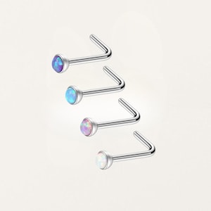 Blue Opal Nose Stud: 20G Stainless Steel L-Shaped Ring