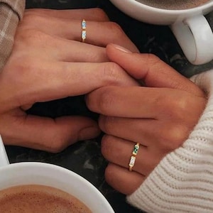 Duo Baguette Birthstone Ring, Birthday Gift, Best Friend Gift, Anniversary Gift , Adjustable Gemstone Ring, Ring for Women, 14K Gold Plated