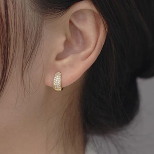 925 Sterling Silver Pave Hoop Earrings, Gold & Silver, Unisex Glam Huggies, Dainty Statement Ear Jewelry, Gift for Her, Luxury Earrings