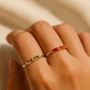 Duo Baguette Birthstone Ring, Birthday Gift, Best Friend Gift, Anniversary Gift , Adjustable Gemstone Ring, Ring for Women, 14K Gold Plated