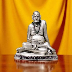 Pure Silver Swamy Samarth Idol, Samarth Swamy  Murti, Hindu Pooja Gift Silver South god Idol, Pure Silver Hindu God Statue Set, housewarming