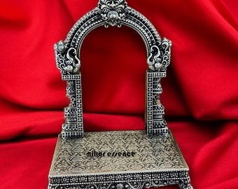 Reiner Silber Royal Peta Singhasan, Thron für Hindu-Götter, Mandir-Dekor, handgefertigter Royal Singhasan, Peta für Murti Puja Mandir