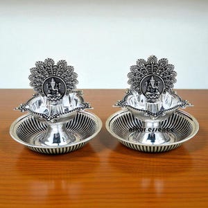 Pure Silver Handcrafted Ganesha Deepam, Ganesha Oil Lamp, Silver Diya for Puja & Festivals Ganesha Diya for Pooja, Hindu Prayer Puja Diya