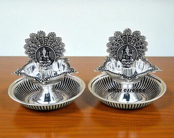 Pure Silver Handcrafted Ganesha Deepam, Ganesha Oil Lamp, Silver Diya for Puja & Festivals Ganesha Diya for Pooja, Hindu Prayer Puja Diya