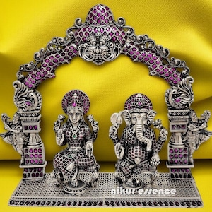 Lord Ganesha and Laxmi Idol, Hindu Elephant God Statue for Home Temple Gifts, Ganesha Statue for Home, Auspicious Hindu God Idol, Ganpati