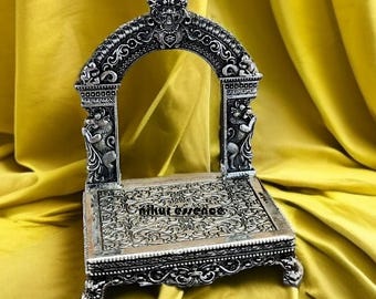 Reiner Silber Royal Peta Singhasan, Thron für Hindu-Götter, Mandir-Dekor, handgefertigter Royal Singhasan, Peta für Murti Puja Mandir