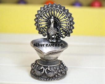 Pure Silver Handcrafted Ganesha Deepam, Ganesha Oil Lamp, Silver Diya for Puja & Festivals Ganesha Diya for Pooja, Hindu Prayer Puja Diya