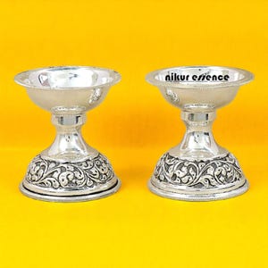 Pure Silver Handcrafted Laxmi Deepam, Lakshmi Oil Lamp, Silver Diya for Puja & Festivals Lakshmi Diya for Pooja, Hindu Prayer Lamp,Puja Diya