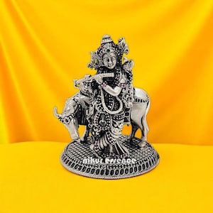 Statua di Krishna in argento puro, idolo di Krishna, statua di Bal Gopal per Puja e altare domestico, statuetta di Krishna in argento, idolo tradizionale indù, Diwali, regalo di inaugurazione della casa