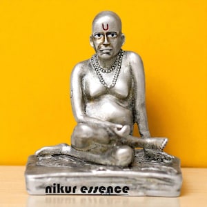 Pure Silver Swamy Samarth Idol, Samarth Swamy  Murti, Hindu Pooja Gift Silver South god Idol, Pure Silver Hindu God Statue Set, housewarming
