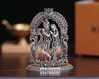 Pure Silver Krishna Idol, Radha Rani Statue for Puja & Home Altar Krishna Silver Figurine, Traditional Hindu Idol, Diwali, Housewarming Gift
