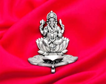 Pure Silver Handcrafted Ganesha Deepam, Ganesha Oil Lamp, Silver Diya for Puja & Festivals Ganesha Diya for Pooja, Hindu Prayer Puja Diya