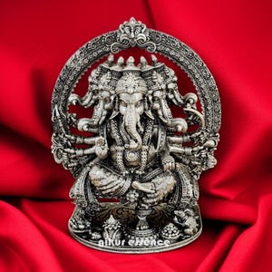 Lord Ganesha Idol, Hindu Elephant God Statue for Home Temple Gifts, Ganesha Statue for Home, Auspicious Hindu God Idol, Lotus Ganpati idol