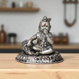 Pure Silver Krishna Idol, Bal Gopal Statue for Puja & Home Altar Krishna Silver Figurine, Traditional Hindu Idol, Diwali, Housewarming Gift