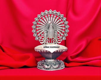 Pure Silver Handcrafted Ganesha Deepam, Ganesha Oil Lamp, Silver Diya for Puja & Festivals Ganesha Diya for Pooja, Hindu Prayer Puja Diya