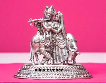 Pure Silver Krishna Idol, Radha Rani Statue for Puja & Home Altar Krishna Silver Figurine, Traditional Hindu Idol, Diwali, Housewarming Gift
