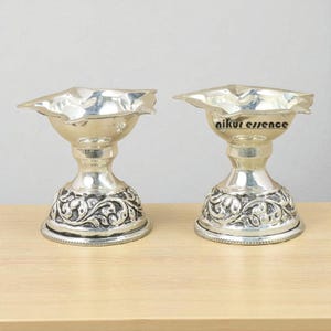Pure Silver Handcrafted Laxmi Deepam, Lakshmi Oil Lamp, Silver Diya for Puja & Festivals Lakshmi Diya for Pooja, Hindu Prayer Lamp,Puja Diya