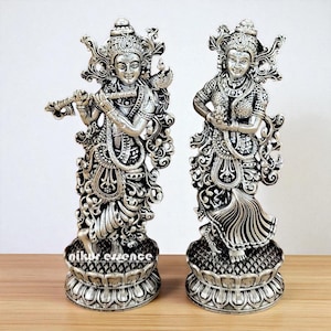 Pure Silver Krishna Idol, Radha Rani Statue for Puja & Home Altar Krishna Silver Figurine, Traditional Hindu Idol, Diwali, Housewarming Gift