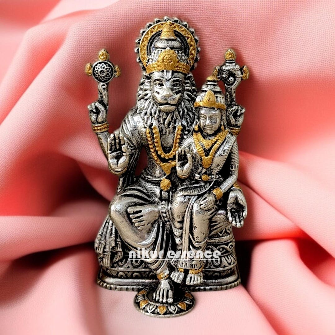 Pure Silver Laxmi Narasimha Idol, Silver Lakshmi Narasimha Murti, Hindu ...