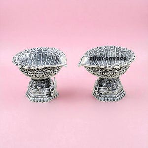 Pure Silver Handcrafted Laxmi Deepam, Lakshmi Oil Lamp, Silver Diya for Puja & Festivals Lakshmi Diya for Pooja, Hindu Prayer Lamp,Puja Diya