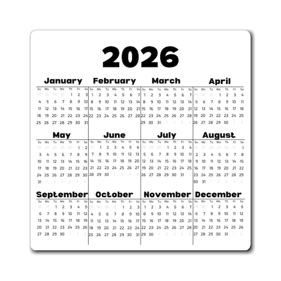 2026 Yearly Calendar Magnet | 2026 Calendar Magnet