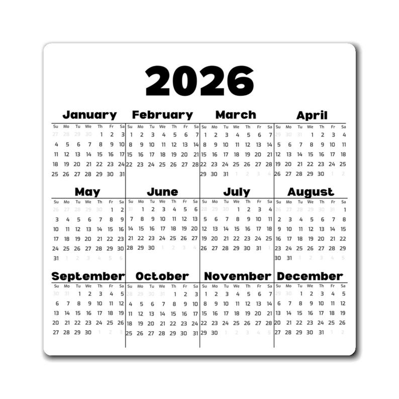 2026 Yearly Calendar Magnet | 2026 Calendar Magnet image 1