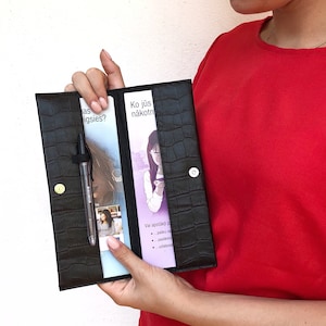 Couro legítimo, Porta folhetos ou livretos ministeriais minimalistas, Organizador, Bolso para cartão de visita, Presente de pioneiro, Ferramenta ministerial, Presente de batismo