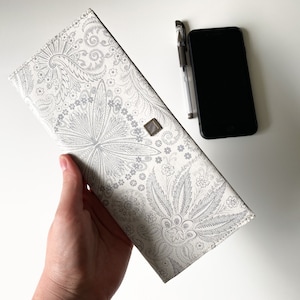 Handmade Faux Leather Tract Holder: White Flower Print Ministry Organizer