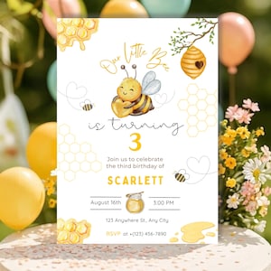 Bee Birthday Invitation – Editable Canva Template – Digital & Printable A6 Invite – Instant Download - Bumble Bee Party for kids
