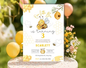 Bee Birthday Invitation – Editable Canva Template – Digital & Printable A6 Invite – Instant Download - Bumble Bee Party for kids