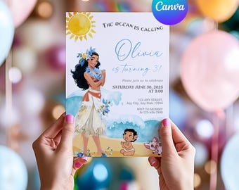 Moana Birthday Invitation - Editable Canva Template - Ocean Theme Party - Instant Download