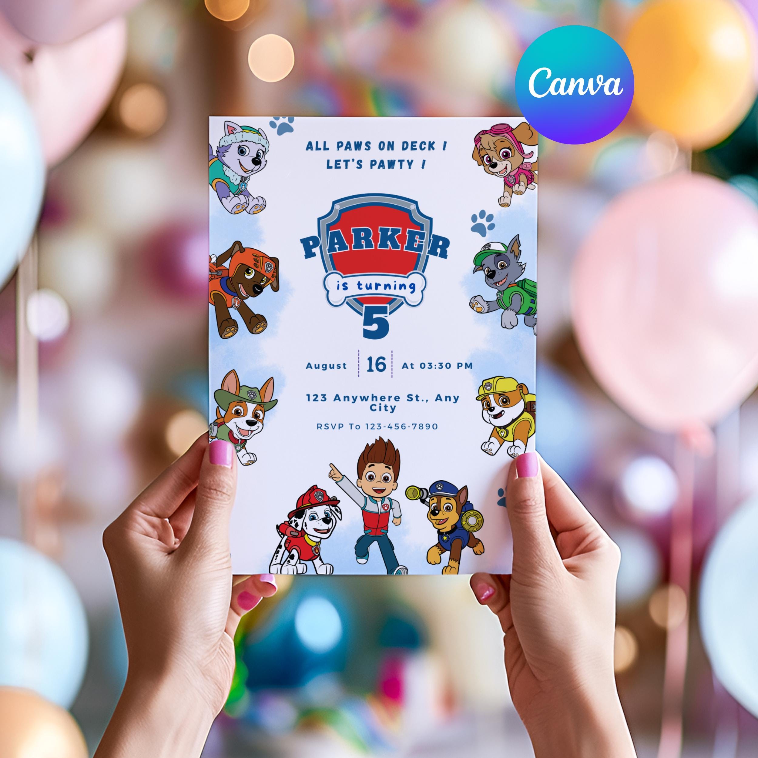 Paw Patrol Birthday Invitation | Editable Template on Canva | Instant Download | Puppy Party Invite | Boy’s Birthday | All Paws On Deck