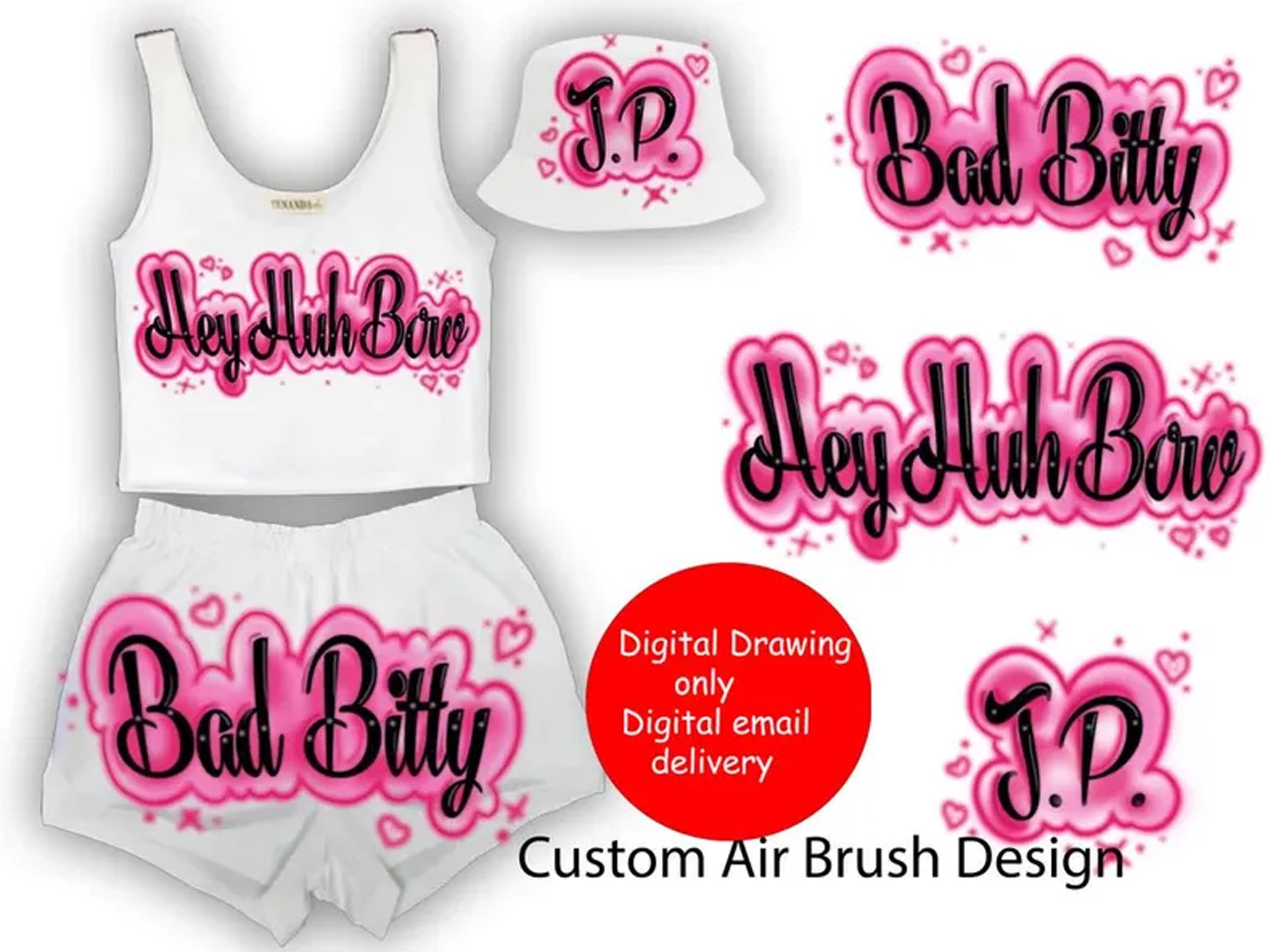 Custom Airbrush, Custom Personalized Airbrush Name Booty Shorts Crop Top Set, Custom Air Brush Service For Merch, Digital Drawing