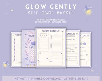 Glow Gently Self-Care Planner Bundle | Mood Tracker, Daily Journal, Mental Health Printable, Digital Planner, A4 & Letter Size PDF