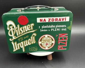 エンボス加工ピルスナーウルケルビールランチボックス グリーンメタル 10.5 x 7 x 5 清潔