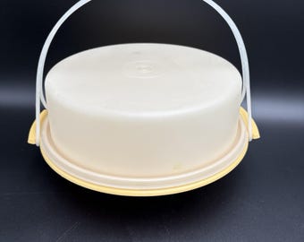 Tupperware Cake Pie Keeper Carrier 719-1 Harvest Gold w/Handle Vtg